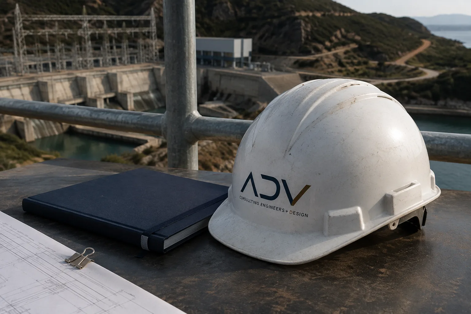 Κράνος τεχνικής ασφάλειας με το σήμα της ADV σε εγκατάσταση υποδομών